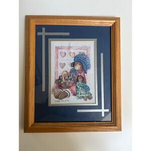 Vintage 1993 Hand-Stitched Sunbonnet Sue Needlepoint Wall Art – Framed‎ 12”x14”